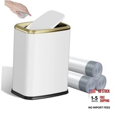 8L/2.1 Gallon Small Bathroom Trash Can with Lid, Swing-Top Rectangular White