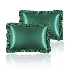 Silky Satin Ruffled Pillow Cases for Hair and Skin,Blackish Green Silk Pillow...