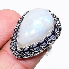 Natural Moonstone Gemstone Handmade 925 Sterling Silver Jewelry Ring Size 7 US 