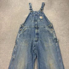 Carhartt Dungarees Adult 34x32 Blue Overalls Bib Carpenter Work Wear Denim Men