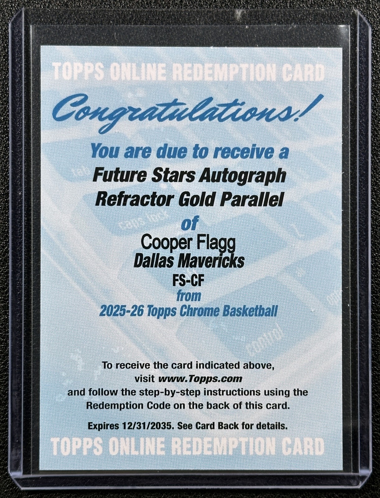 COOPER FLAGG 2025-26 TOPPS CHROME FUTURE STARS ROOKIE AUTO GOLD REFRACTOR RC /50