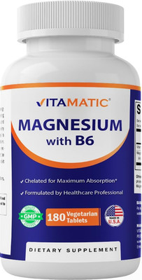 Magnesium with B6-180 Vegetarian Tablets (Uncoated) - Added B6 for Maximum Absor