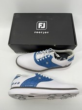 Footjoy Myjoys Traditions Golf Shoes Custom White Blue MAL Initials 9 Medium