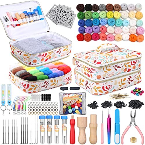 dipeer 385 Pcs Needle Felting Kit Wool Roving 45 Colors Felting Kit for