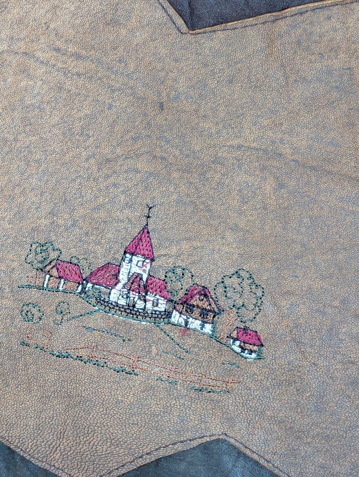 Vintage Alphorn Genuine Leather Vest Austrian Village Embroidery XL - 2XL EU54 image 4