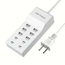 USB C Fast Charger 10-Port Portable Charging Station for Multiple Devices Dock