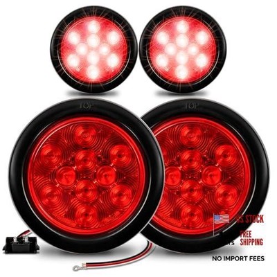 TRUE MODS 4pc 4'' Round 10 LED Trailer Tail Lights [DOT FMVSS 108] 4 Pack Red
