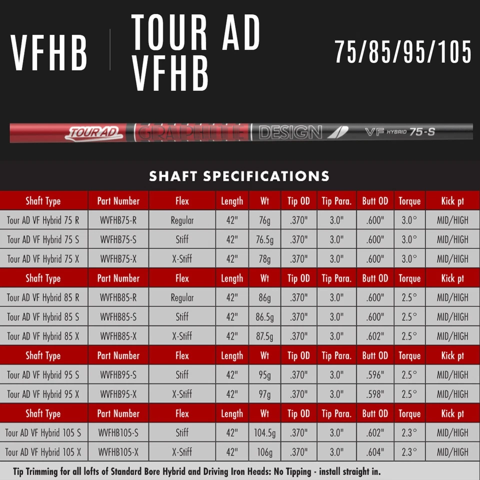New Graphite Design TOUR AD VF Hybrid  Shaft  Choose  Weight/ Flex/ Adapter - Image 2 of 4
