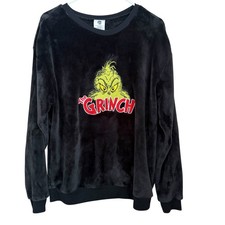 The Grinch Black Plush Fleece Sweatshirt L Dr. Seuss Holiday Pullover Christmas