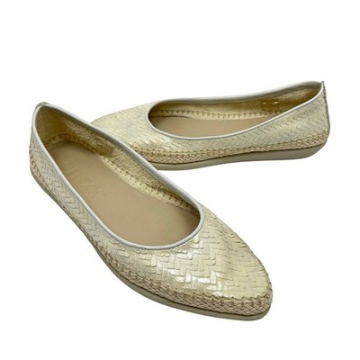 The Flexx 7 Metallic Ivory Cream Leather Texture Pointed Toe Espadrille Flats