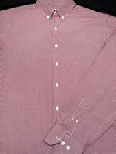 Ben Sherman Mens Button Front Long Sleeve Cotton Red White Plaid Shirt 17 34/35