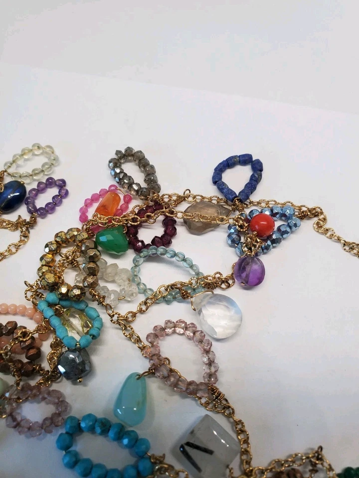 14k镀金多宝石珠站环形小饰品长项链 — 第 4/4 张图片