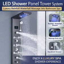 LED Shower Panel Tower Rain Waterfall Massage Jets LCD Display Spa System