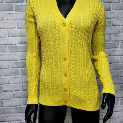 トップス 70's SWESTER EMPORIUM wool cardigan Vintage 70s Emporium Knitwear Womens S Bright Yellow Knit