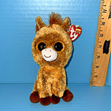 Ty Beanie Boos Harriet Horse Pony Brown Gold Sparkle Eyes 6" Plush w/ Hang Tag