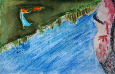 Aquarell Gemälde unbekannt hinter dem Wasser 2 210 x 300 mm B Ulikowska 2023