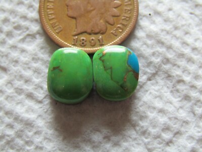 2 Green Mojave Turquoise Cabs 6.5 carats Mohave Gold Matrix Web Kingman cabochon