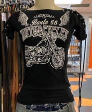 Women's Short Sleeve Bling Shirt Motorcycle Detail