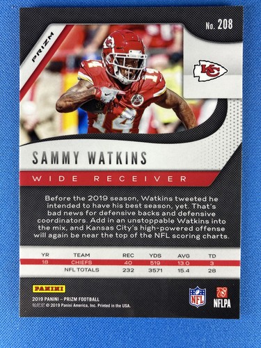 Sammy Watkins 2019 Panini Prizm #208 Lazer Kansas City Chiefs - Picture 2 of 2