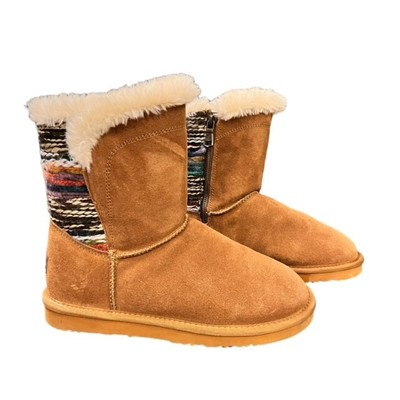 Lamo Womans Willow Ankle Snow Boots Chestnut Faux Fur Zip Sz 8 Woven Colorful