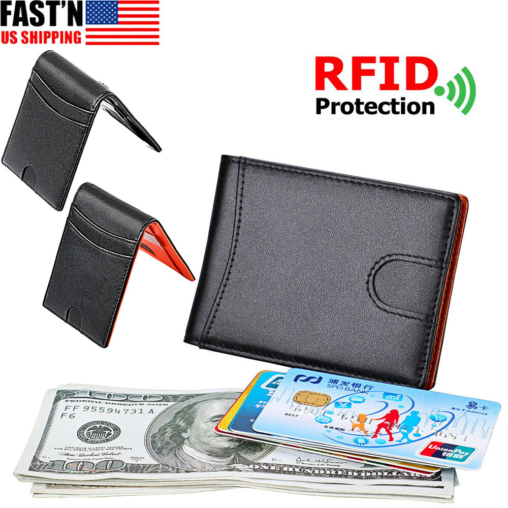 Mens Slim Money Clip Wallet Bifold Leather RFID Front Pocket Credit Card Holder