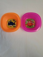 Lot X2 Munchkin Toddler Square Bowls W/No Slip Grip Pink W/Owl Orange W/Whale