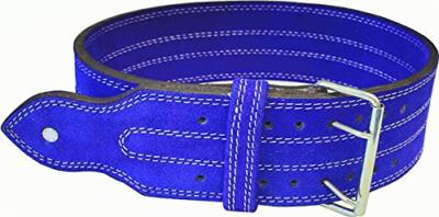 Leather Power Weight Lifting Belt- 4'' Blue (Large)