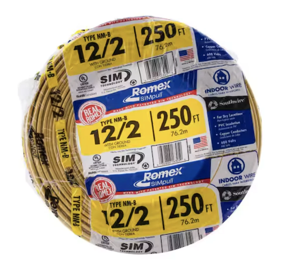 250 ft 12/2 sólido Romex SIMpull CU NM-B CON cable de cobre G - Nuevo - Foto 2 de 4