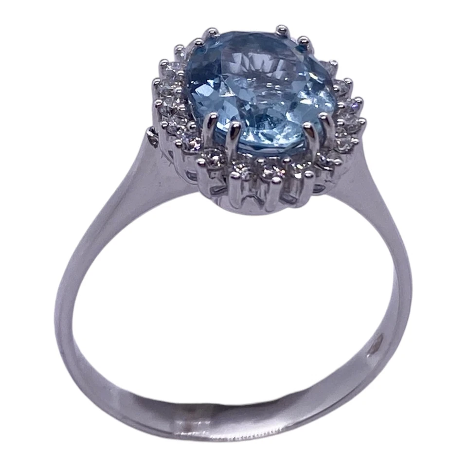 Anillo Princesa De Oro Blanco Con Acuamarina Y Diamantes - Imagen 4 de 4