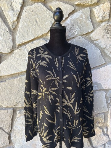 Robert Scott Cardigan Sweater Large Black Gold Metallic Excellent Condition - Picture 2 of 8
