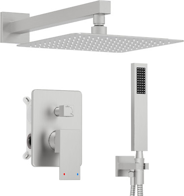 High Pressure 10'' Brushed Nickel Shower System with Handheld Spray & Hose