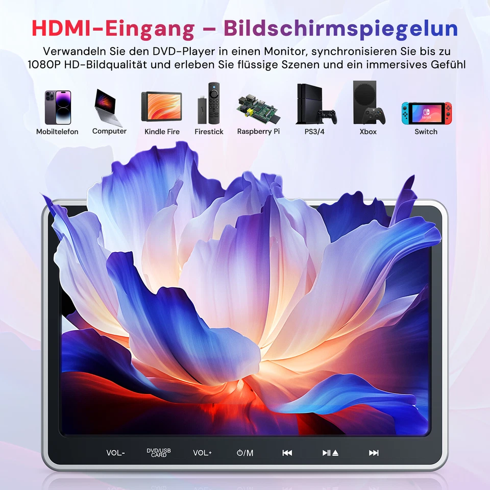 10.1" Auto DVD Player TV Kopfstütze Monitor 1080P HD Bildschirm HDMI Für Kinder - Bild 4 von 4