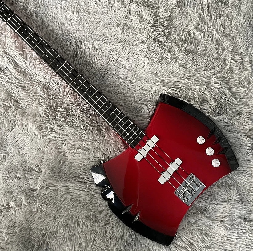 Custom 4 string Electric Bass Guitar Black Red Double Edged Axe Free Shipping