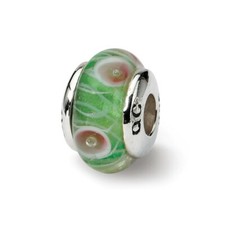 Green Hand Blown Glass Kids Bead .925 Sterling Silver Reflection Beads