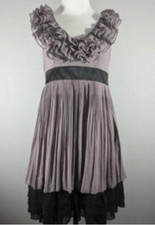 RYU ANTHROPOLOGIE ruffle chiffon GRAY party DRESS sz L