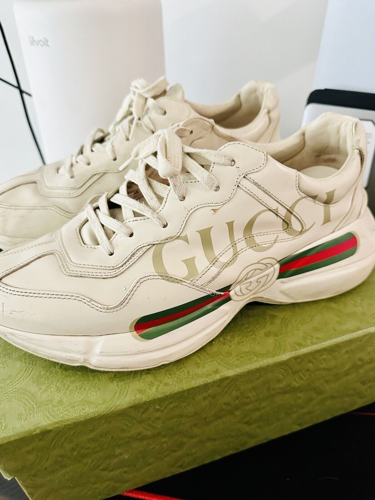 Women's Rhyton Gucci logo leather sneaker