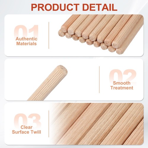 Wooden Dowel Pins 3/16" x 2-3/8" 5mm x 60mm Straight Dowel Rods Wood Fluted D... - Picture 4 of 7