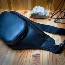 Leather black banana bag. Handmade.
