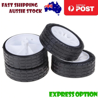 4x Mini Smart Car Tyres Wheel Black Rubber White Rims 20x8x1.9mm