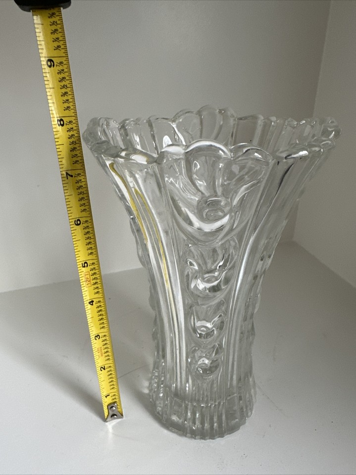VINTAGE Large Flower Vase HandCut Lead Crystal Etched Heavy Glass 8 In Tall eBay