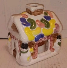 Vintage Ceramic Candle Lighted Cottage Snowman House 1 TEA LIGHT Candle Holder