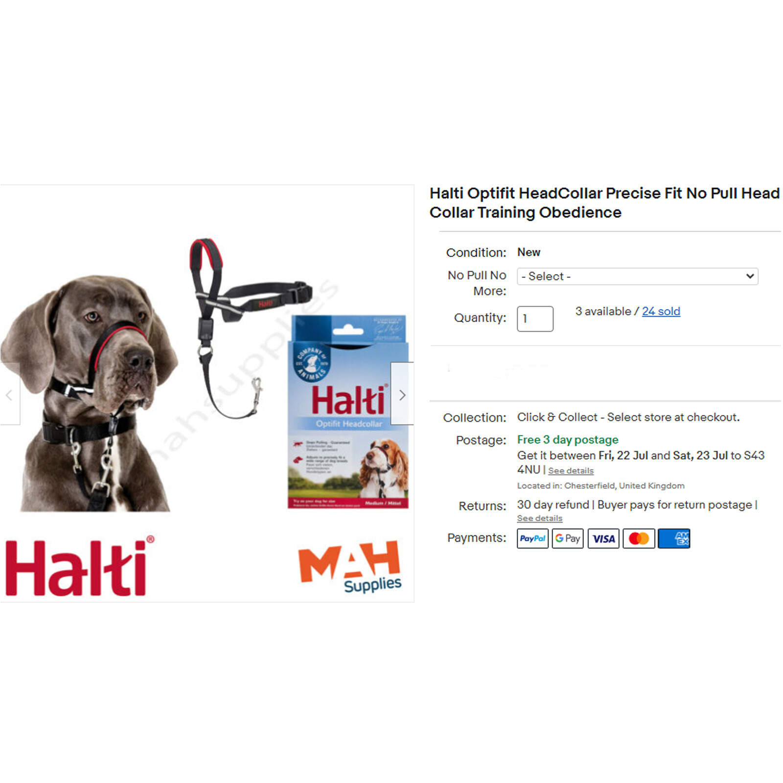 Halti Optifit HeadCollar Precise Fit No Pull Head Collar Training