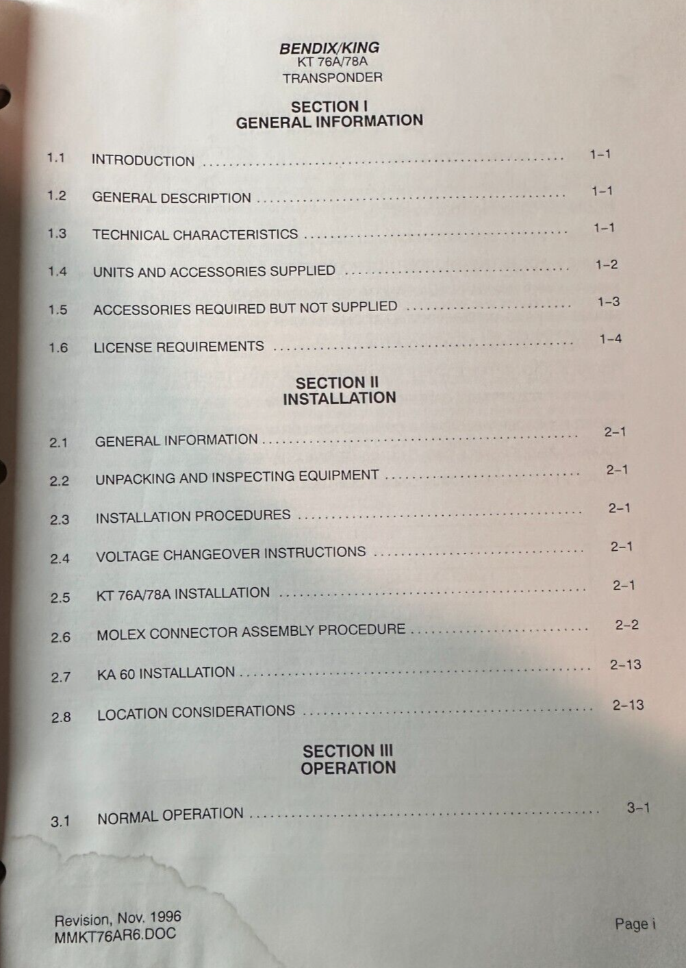 AlliedSignal Bendix/King KT76A/78A Installation Manual 006001430006