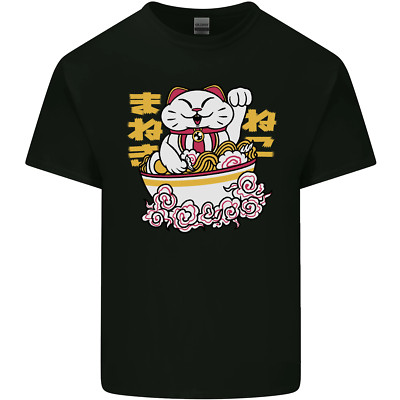 Ramen Lucky Cat Herren Baumwolle Maglietta T-Shirt