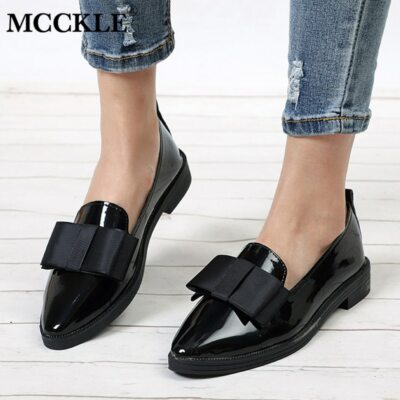 Zapatos Planos De Cuero Para Mujer Moda Mocasines Con Lazo Otoño Casual  Elegante | eBay
