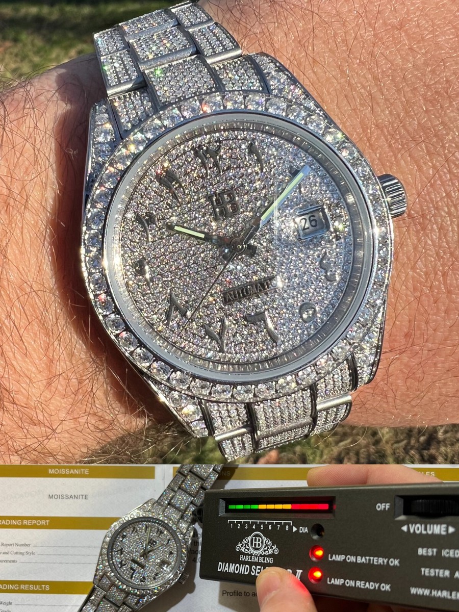 時計 Iced out Watch with Moissanite 16ct MOISSANITE Mens Presidential Watch Honeycomb Set Iced Arabic