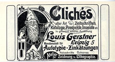 Leipzig Louis Gerstner Cliche`s Kunstanstlt Autotypie Historische Annonce v.1909