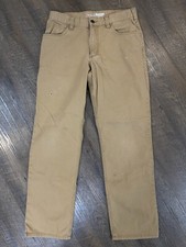VTG CARHARTT SZ 32 x 32 CARPENTER PANTS TAN KHAKI Y2K DISTRESSED WORK SKATER