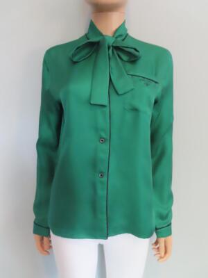 PRADA Green Silk Pussy Bow Detail Long Sleeve Blouse Size 38/US 2 $2,100