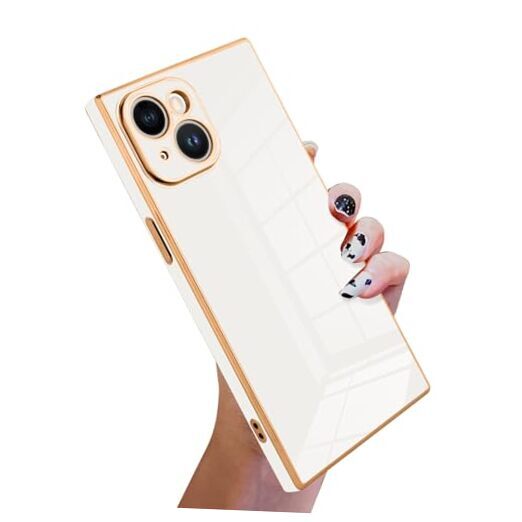 Case Compatible with iPhone 15 Plus Luxury Cute Plating Design Case Full White